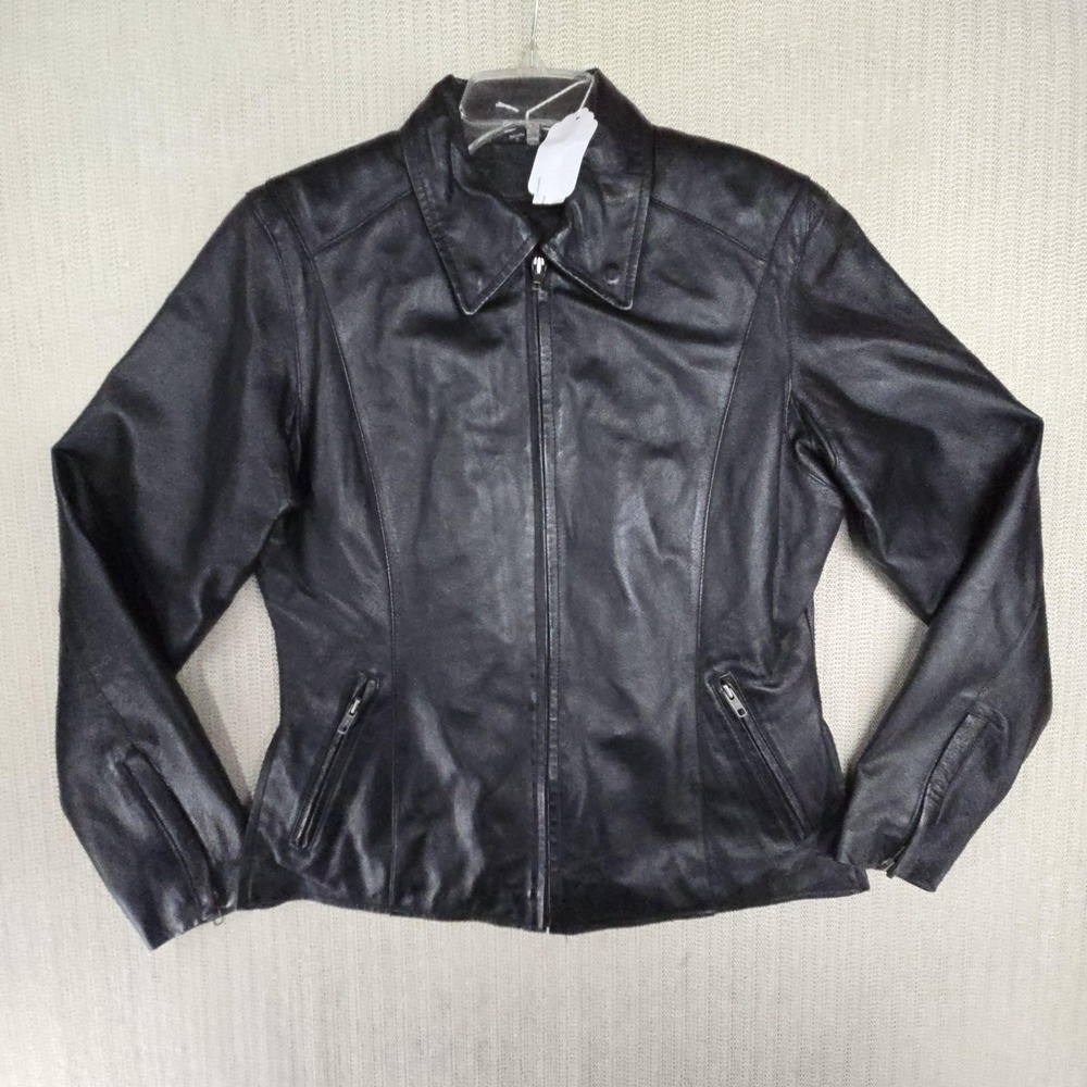 Bikestar Leather Co. Motorcycle Jacket Womens Large Black Leather Zip Pockets